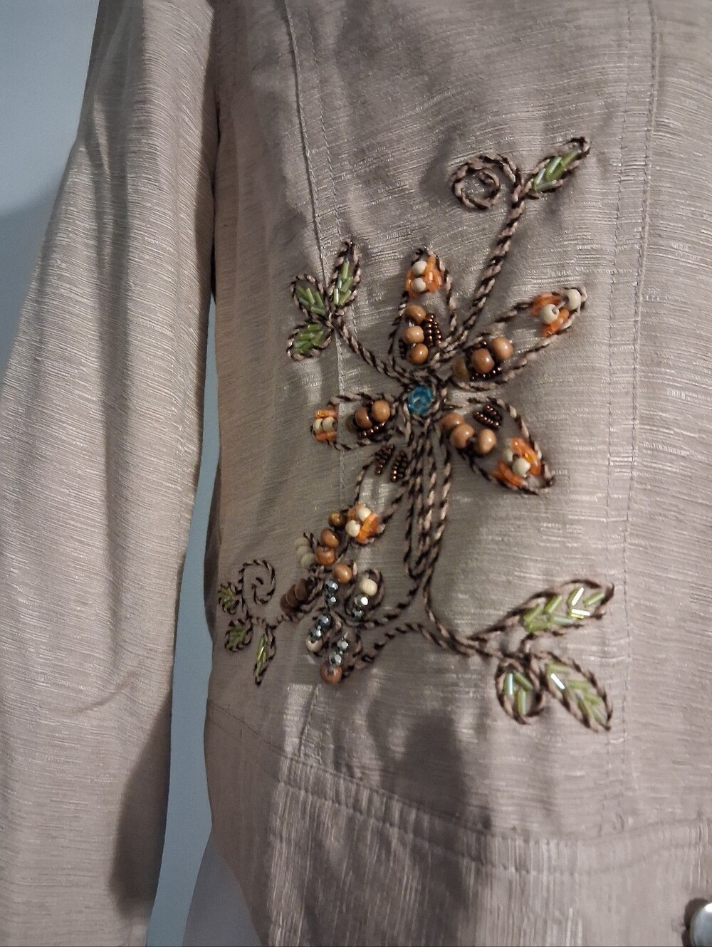 Beaded Floral Embellished Beige Jacket - Picture 5 of 11